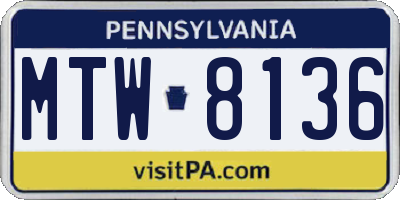PA license plate MTW8136