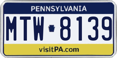PA license plate MTW8139