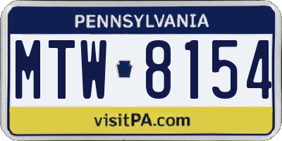 PA license plate MTW8154