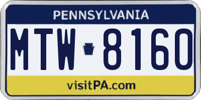 PA license plate MTW8160