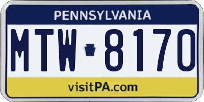 PA license plate MTW8170