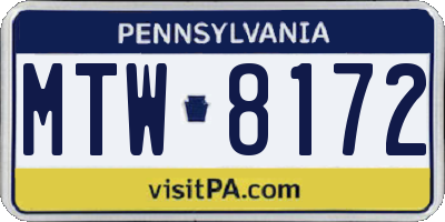 PA license plate MTW8172