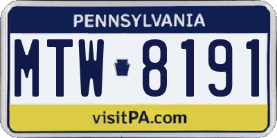 PA license plate MTW8191