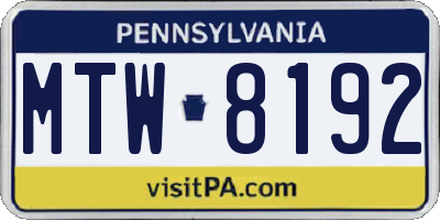 PA license plate MTW8192