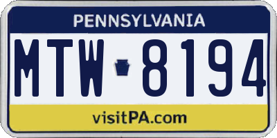 PA license plate MTW8194
