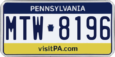 PA license plate MTW8196