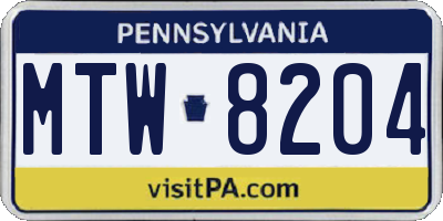 PA license plate MTW8204