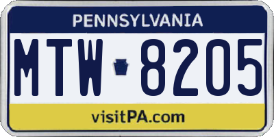 PA license plate MTW8205