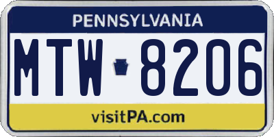 PA license plate MTW8206