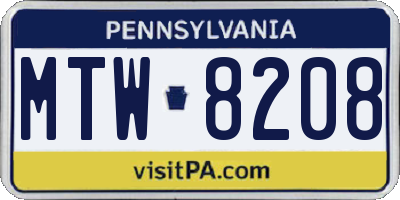 PA license plate MTW8208