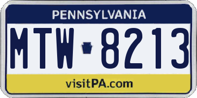 PA license plate MTW8213