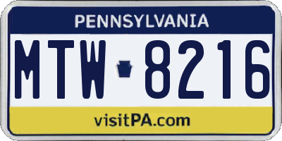 PA license plate MTW8216