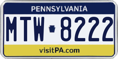 PA license plate MTW8222