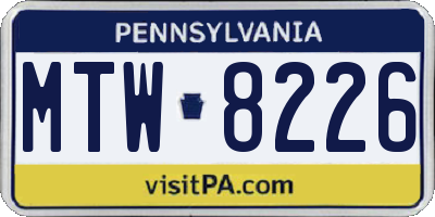 PA license plate MTW8226
