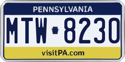 PA license plate MTW8230