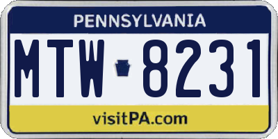 PA license plate MTW8231