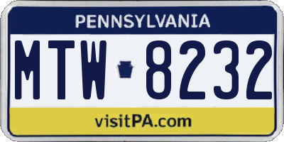 PA license plate MTW8232