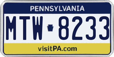 PA license plate MTW8233