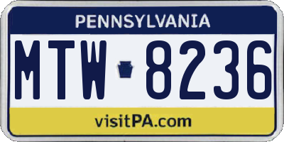 PA license plate MTW8236