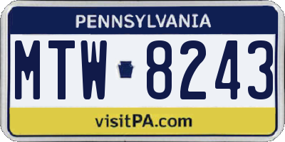 PA license plate MTW8243