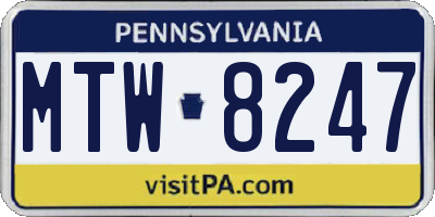 PA license plate MTW8247