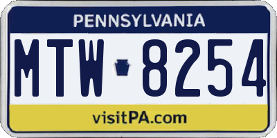 PA license plate MTW8254
