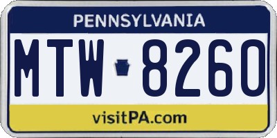 PA license plate MTW8260