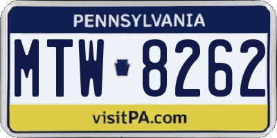 PA license plate MTW8262