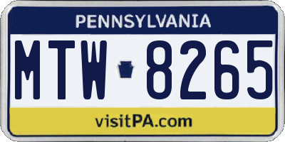 PA license plate MTW8265