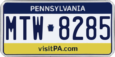 PA license plate MTW8285
