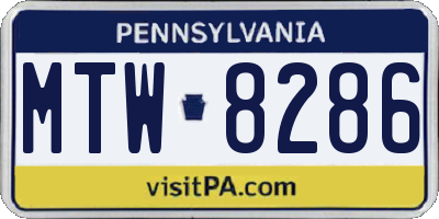 PA license plate MTW8286