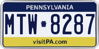 PA license plate MTW8287