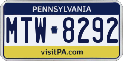 PA license plate MTW8292
