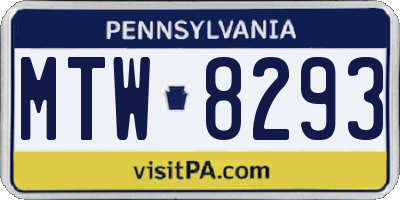 PA license plate MTW8293