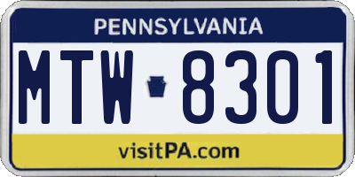 PA license plate MTW8301