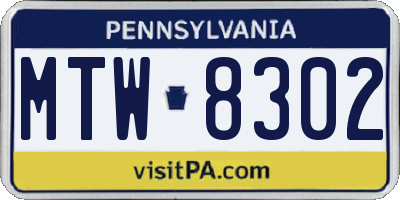 PA license plate MTW8302