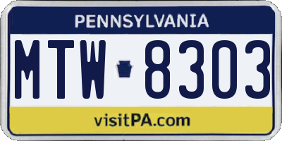 PA license plate MTW8303