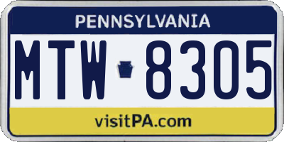 PA license plate MTW8305