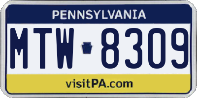 PA license plate MTW8309