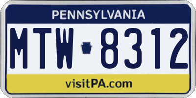 PA license plate MTW8312