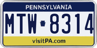 PA license plate MTW8314