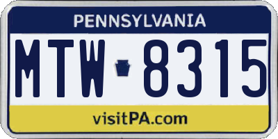 PA license plate MTW8315