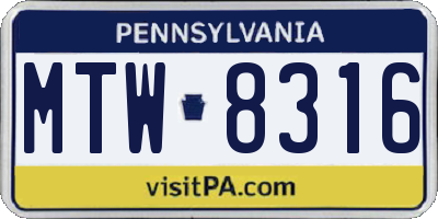 PA license plate MTW8316