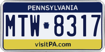 PA license plate MTW8317
