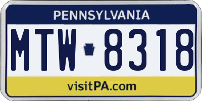 PA license plate MTW8318