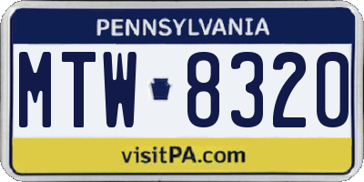 PA license plate MTW8320