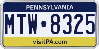PA license plate MTW8325