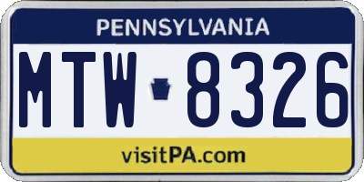 PA license plate MTW8326