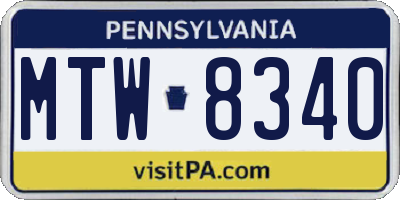 PA license plate MTW8340