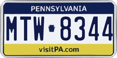 PA license plate MTW8344